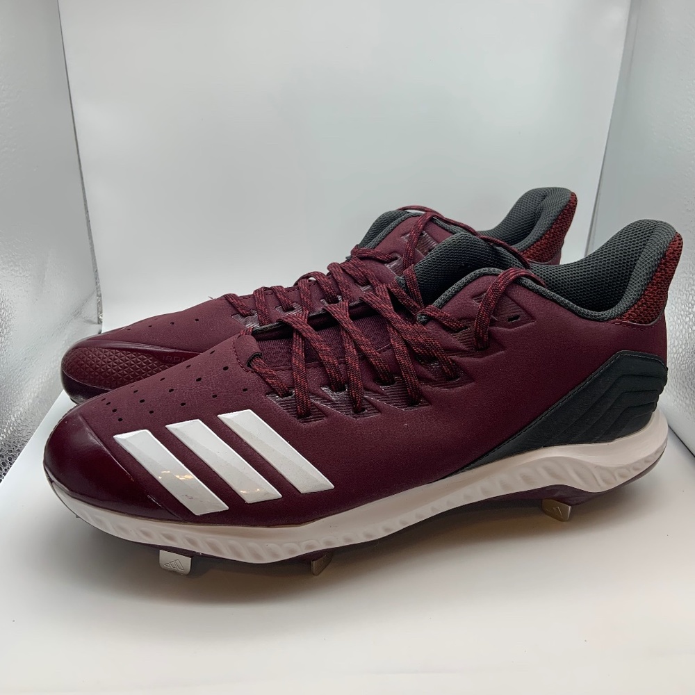 Adidas Men's Icon Bounce Mid Metal Baseball Cleats Burgandy/White Size 12.5